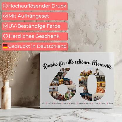 Leinwand Geschenk 60 Geburtstag Danke für Momente mit Fotos