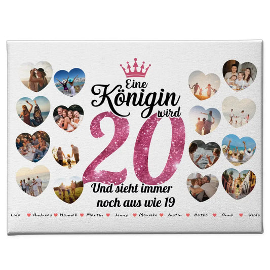 Leinwand Geschenk personalisiert Königin wird 20 Geburtstag mit Herz Fotos 1