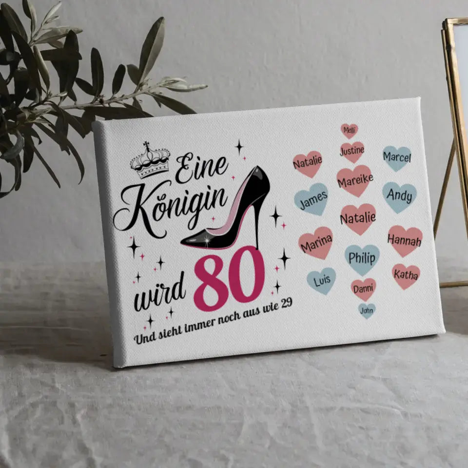 Personalisierte Leinwand Königin wird 80 Geburtstag mit 19 Namen