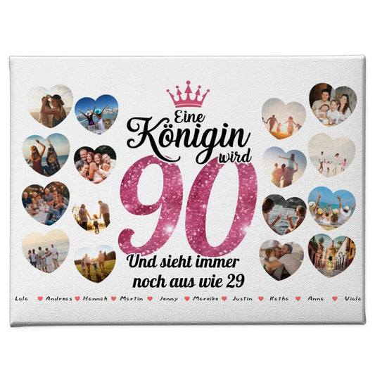 Leinwand Königin wird 90 Geburtstag mit Herz Fotos Personalisiert 1