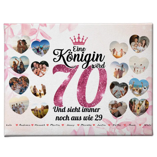 Leinwand Geschenk Königin wird 70 Geburtstag mit Herz Fotos 1