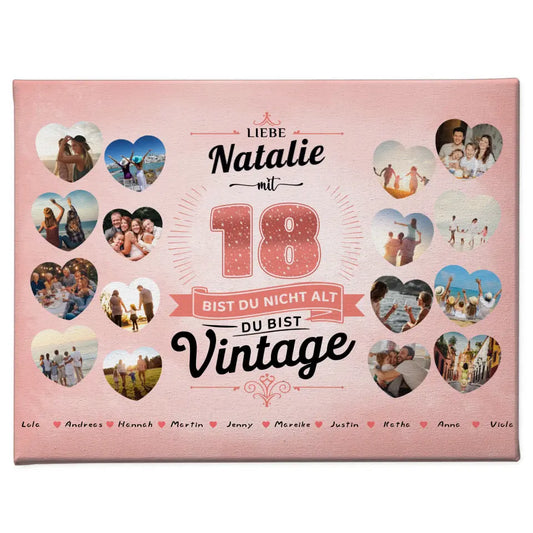 Leinwand Geschenk zum 18 Geburstag Nicht alt sondern Vintage mit Name 1