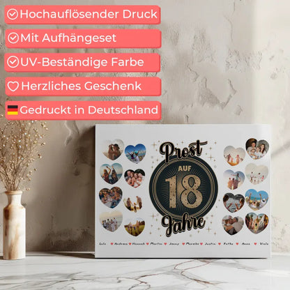 Leinwand personalisiert Prost auf 18 Geburtstag Vintage Retro Look