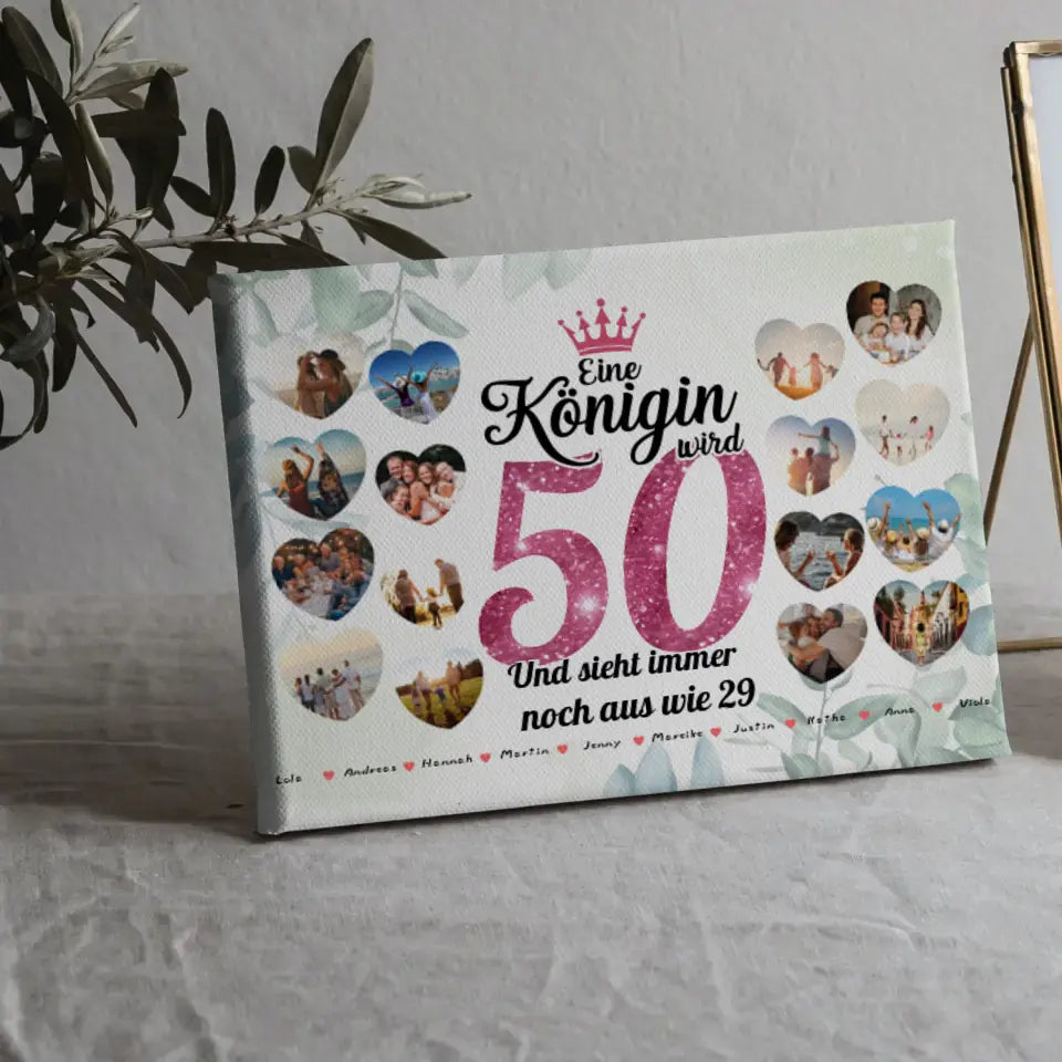 Geschenk Leinwand individuell Königin wird 50 Geburtstag mit Fotos