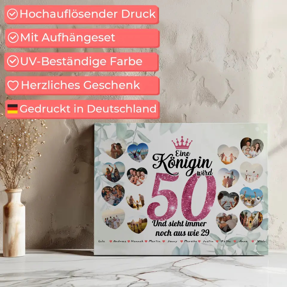 Geschenk Leinwand individuell Königin wird 50 Geburtstag mit Fotos