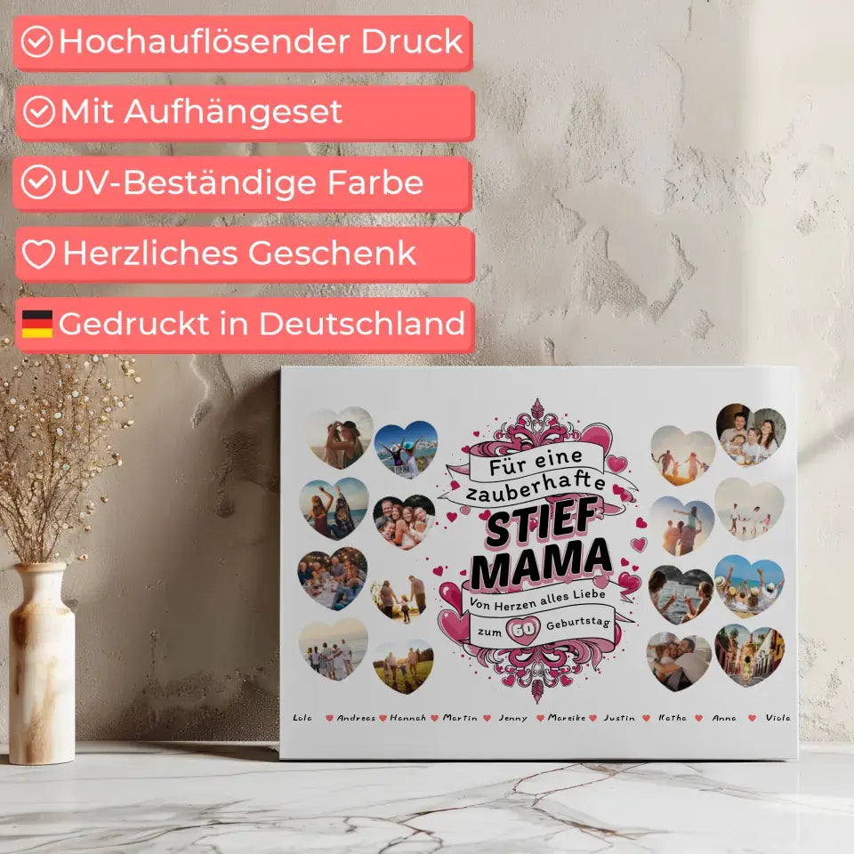 Geschenk Leinwand personalisiert Geburtstag Zauberhafte Stiefmama Alter änderbar