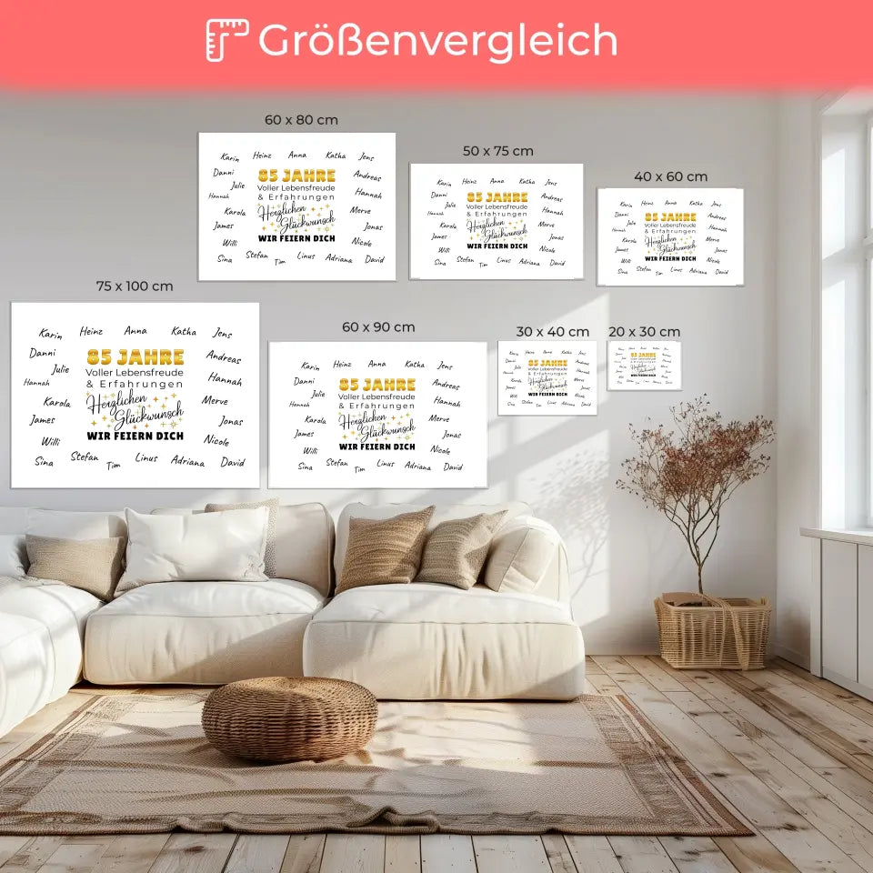 Leinwand Geschenk personalisiert 85 Geburtstag Erfahrung mit Unterschriften