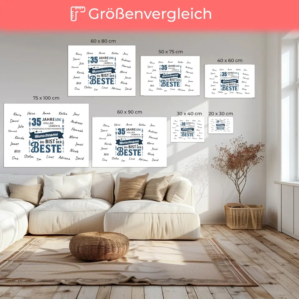 Geschenk Leinwand personalisiert 35 Geburtstag Bist der Beste mit Namen