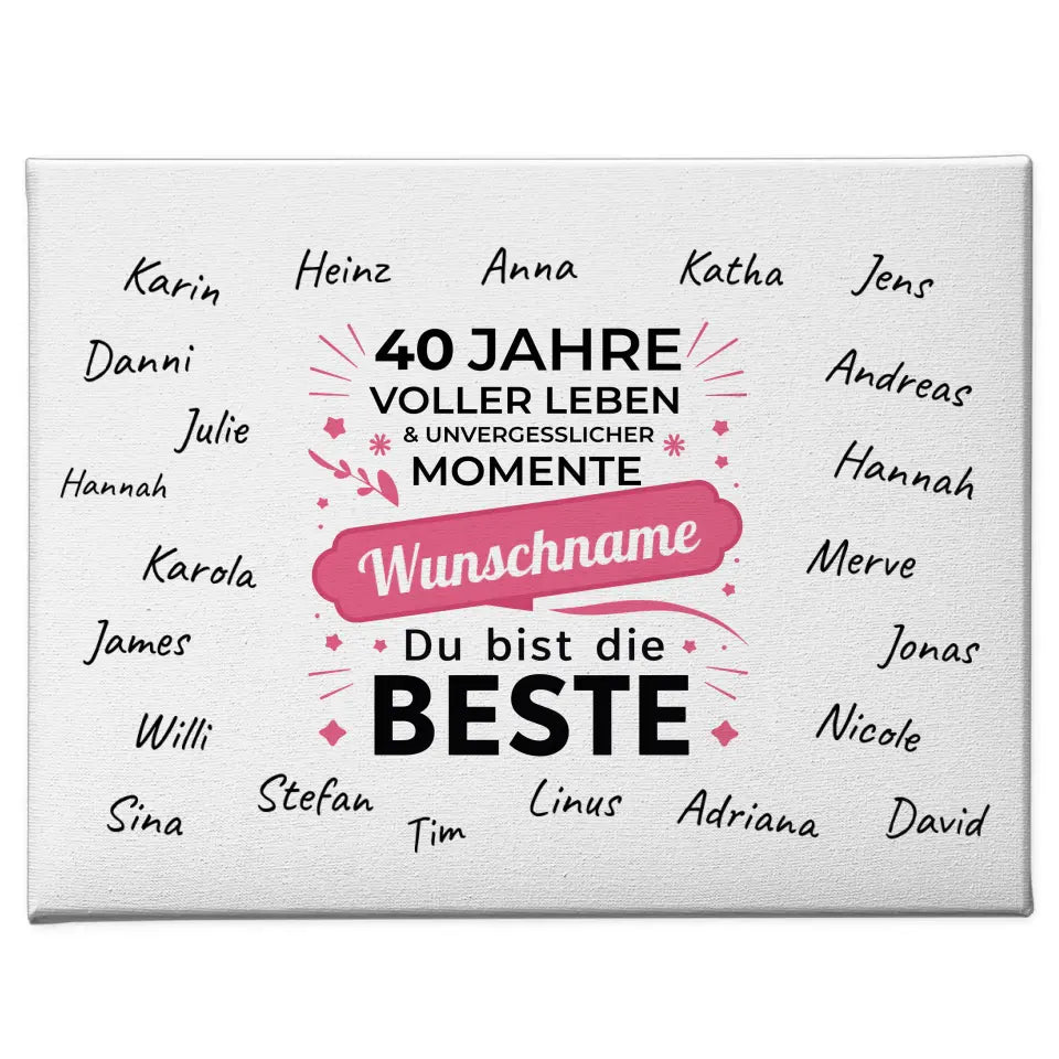 Geschenk Leinwand individuell 40 Geburtstag Momente mit Unterschriften