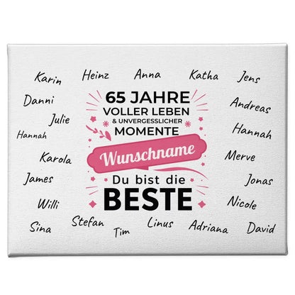 Leinwand personalisiert 65 Geburtstag Schöne Momente mit Unterschriften