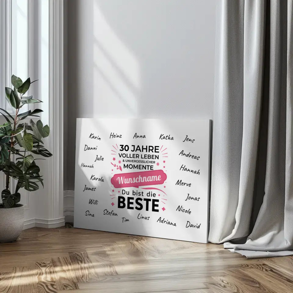 Leinwand Geschenk 30 Geburtstag Du bist die Beste mit Unterschriften 3