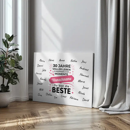 Leinwand Geschenk 30 Geburtstag Du bist die Beste mit Unterschriften 3