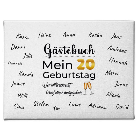 Individuelles Leinwand Gästebuch 20 Geburtstag mit Unterschriften 1