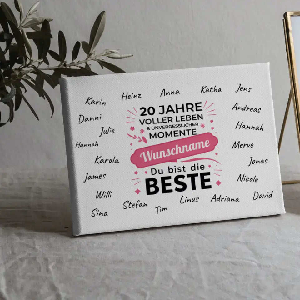 Individuelles Leinwand 20 Geburtstag Momente mit Unterschriften