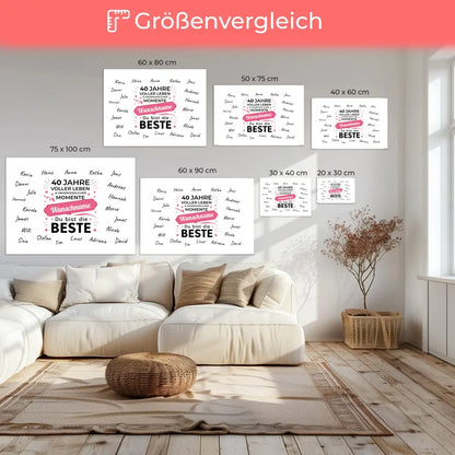 Geschenk Leinwand individuell 40 Geburtstag Momente mit Unterschriften