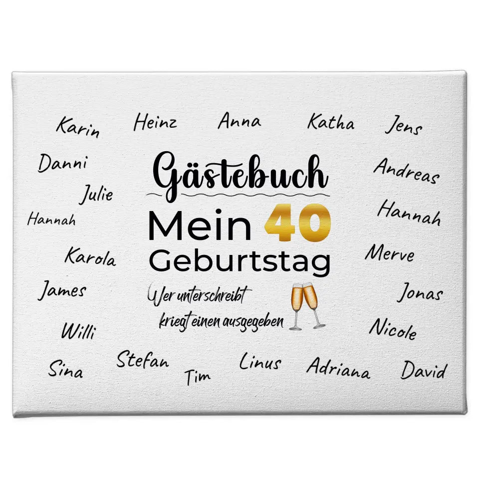 Geschenk Leinwand individuell Gästebuch 40 Geburtstag mit Unterschriften 1