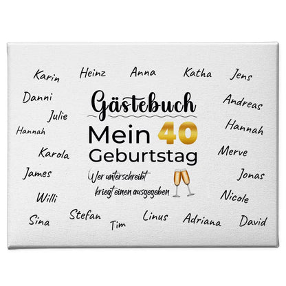 Geschenk Leinwand individuell Gästebuch 40 Geburtstag mit Unterschriften 1