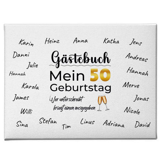 Leinwand Geschenk Gästebuch 50 Geburtstag mit Unterschriften 1