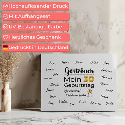 Leinwand Geschenk Gästebuch 30 Geburtstag mit Unterschriften