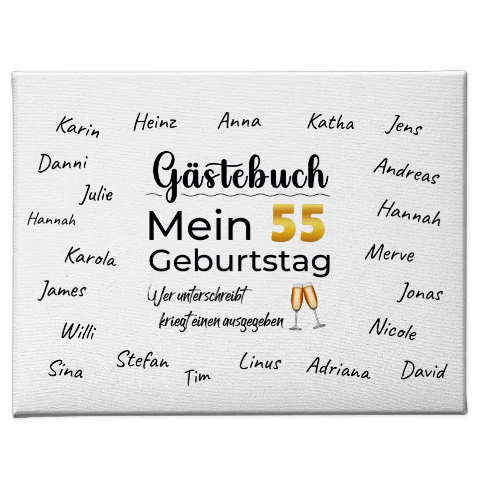 Geschenk Leinwand personalisiert Gästebuch 55 Geburtstag mit Unterschriften