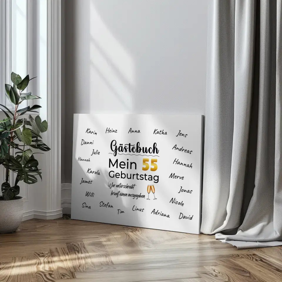 Geschenk Leinwand personalisiert Gästebuch 55 Geburtstag mit Unterschriften