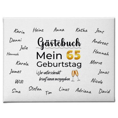 Leinwand personalisiert Gästebuch 65 Geburtstag mit Unterschriften