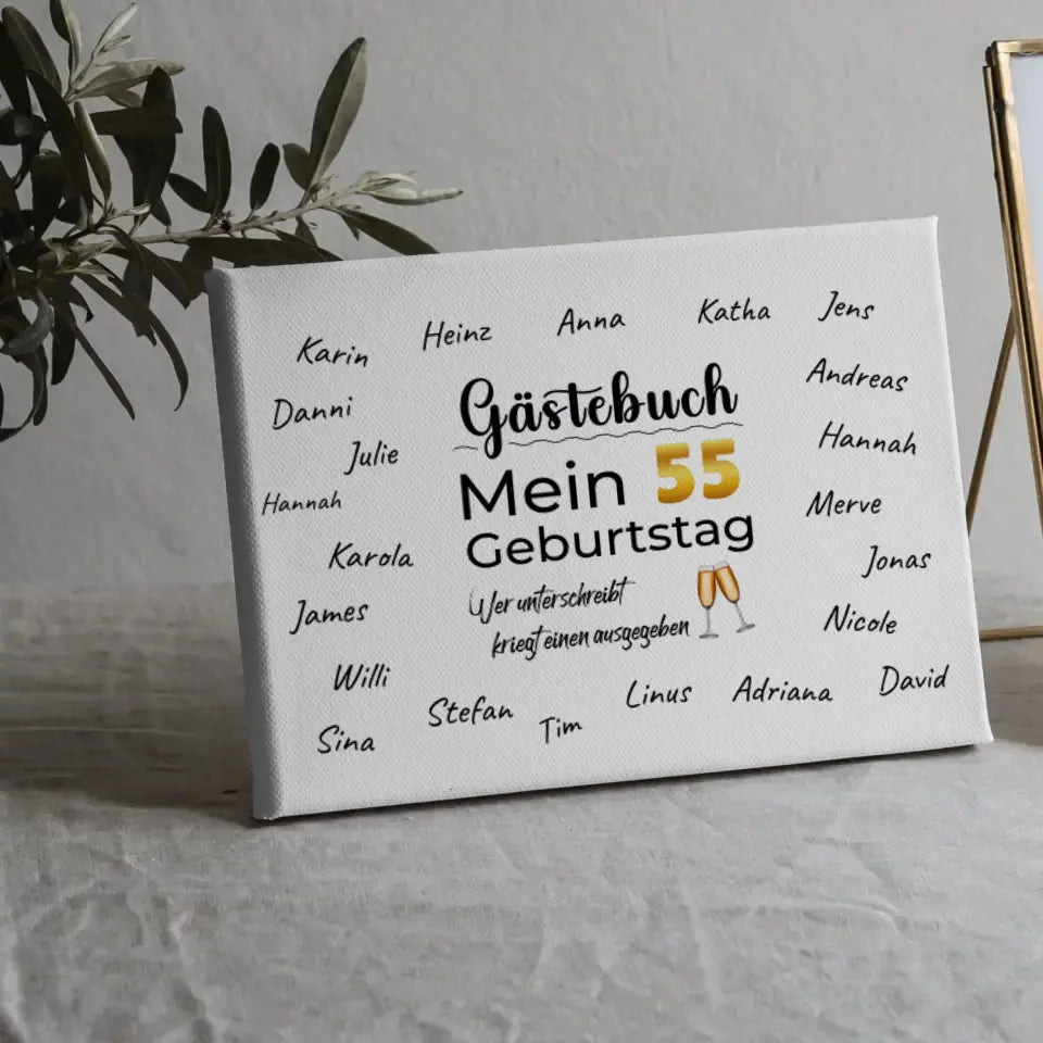 Geschenk Leinwand personalisiert Gästebuch 55 Geburtstag mit Unterschriften