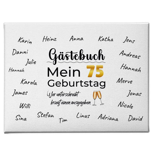 Geburtstags Leinwand personalisiert Gästebuch 75 Geburtstag mit Namen 1