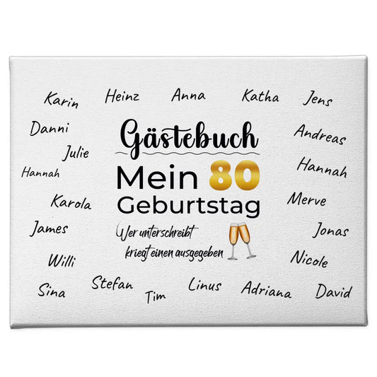 Individuelles Leinwand Gästebuch 80 Geburtstag mit Unterschriften 1