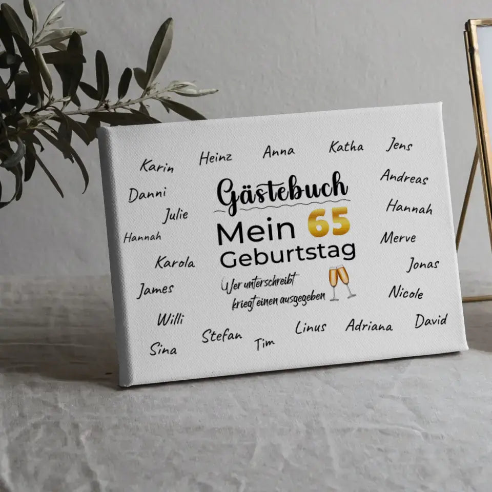 Leinwand personalisiert Gästebuch 65 Geburtstag mit Unterschriften