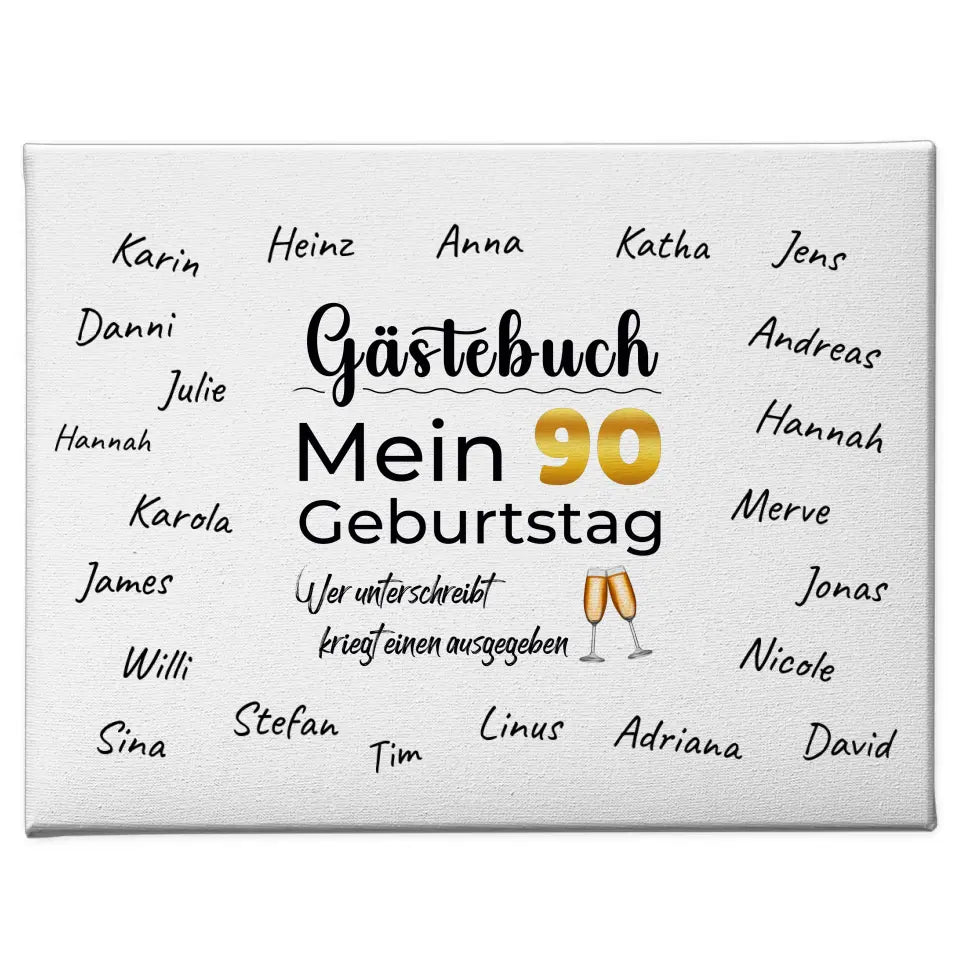 Leinwand Geschenk Gästebuch 90 Geburtstag mit Unterschriften