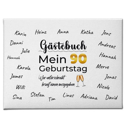 Leinwand Geschenk Gästebuch 90 Geburtstag mit Unterschriften