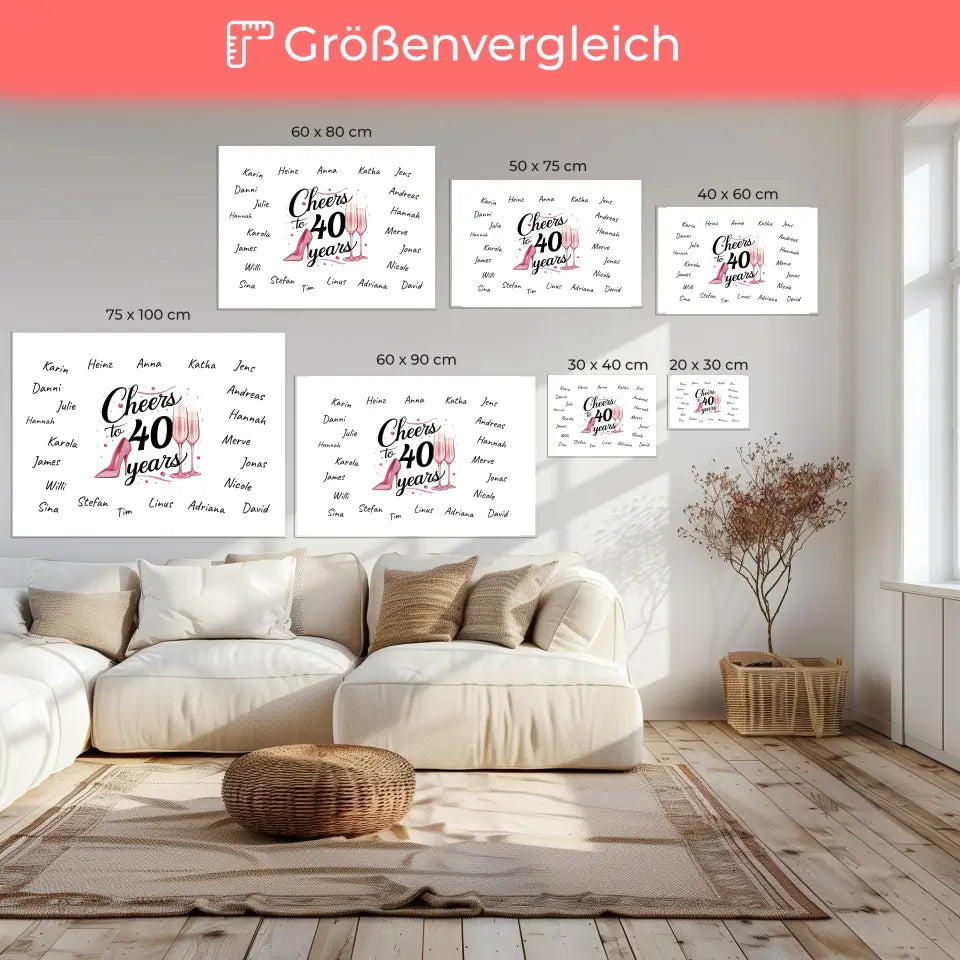 Leinwand Gästebuch 40 Geburtstag mit Unterschriften Personalisiert