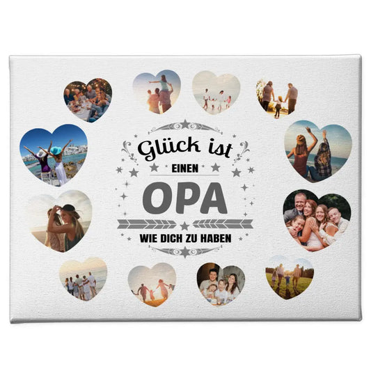 Geschenk Leinwand personalisiert Glück ist Opa wie Du mit 12 Fotos