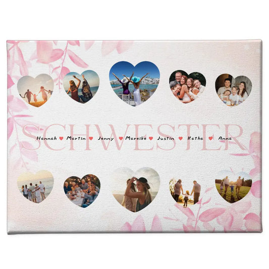 Geschenk Leinwand personalisiert Schwester Geschenk Liebe mit Namen und Fotos 1