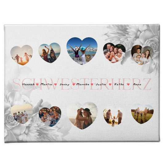 Leinwand Schwesterherz Geschenk Liebe mit Namen und Fotos 1