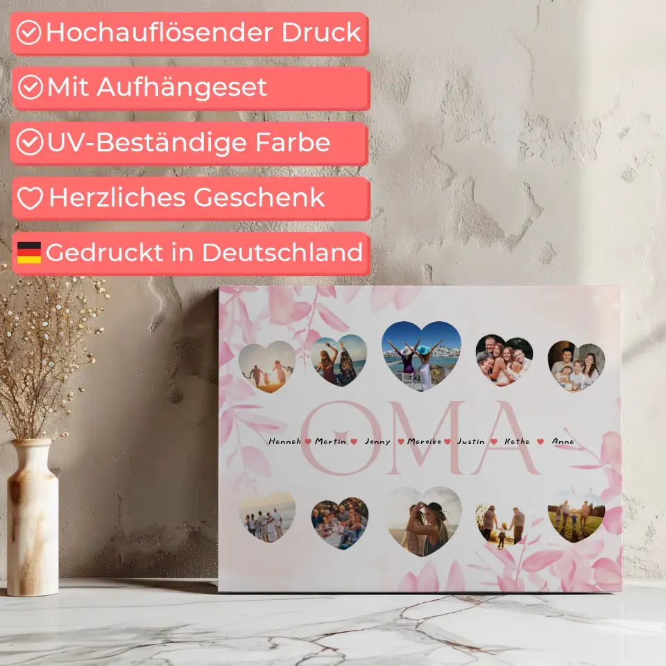 Leinwand Geschenk personalisiert Oma Geschenk Liebe mit Namen und Fotos