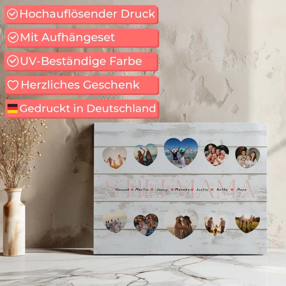 Leinwand personalisiert Stiefmama Geschenk Liebe mit Namen und Fotos