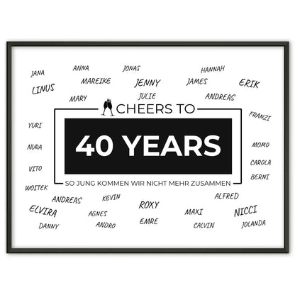 Individuelles Poster Cheers To 40 Geburtstag Für Unterschriften