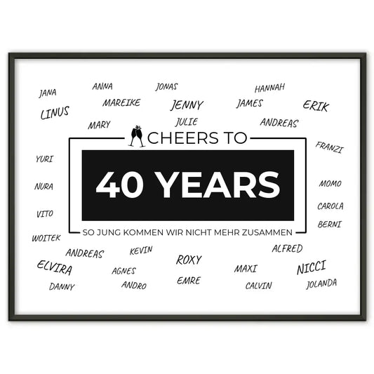 Individuelles Poster Cheers To 40 Geburtstag Für Unterschriften