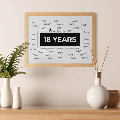 Poster personalisiert Cheers To 18 Geburtstag Mit Unterschriften