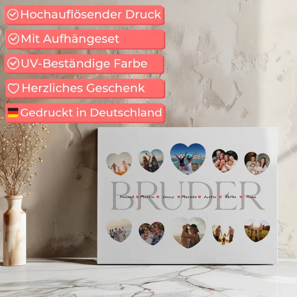 Eigenes Design Leinwand Bruder Geschenk Liebe mit Namen und Fotos