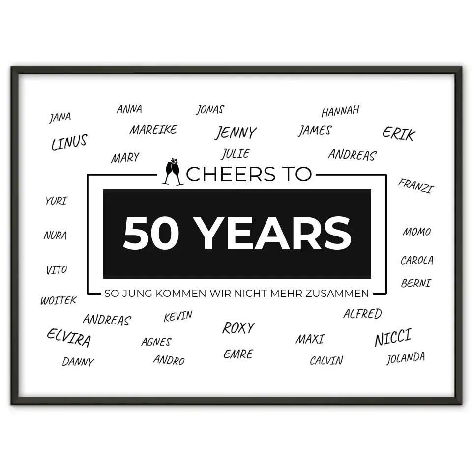 Poster Geschenk personalisiert Cheers To 50 Geburtstag Mit Unterschriften