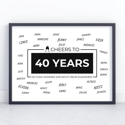 Individuelles Poster Cheers To 40 Geburtstag Für Unterschriften