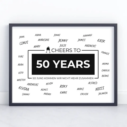 Poster Geschenk personalisiert Cheers To 50 Geburtstag Mit Unterschriften