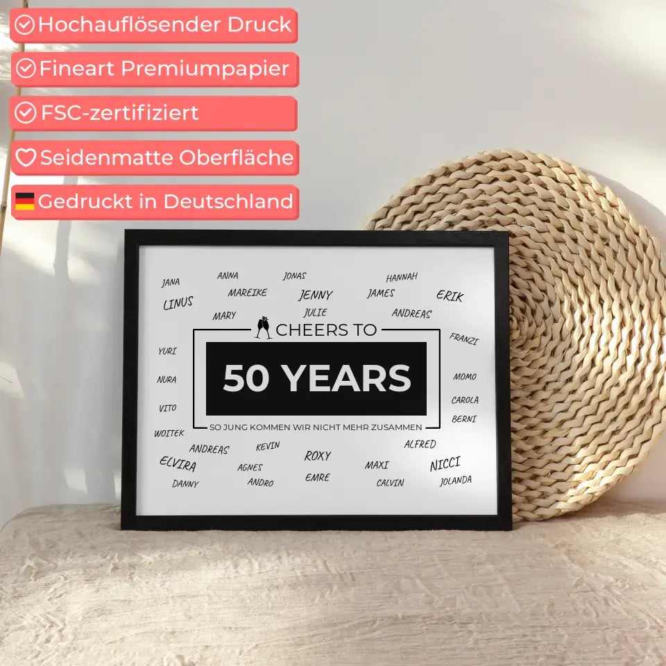 Poster Geschenk personalisiert Cheers To 50 Geburtstag Mit Unterschriften