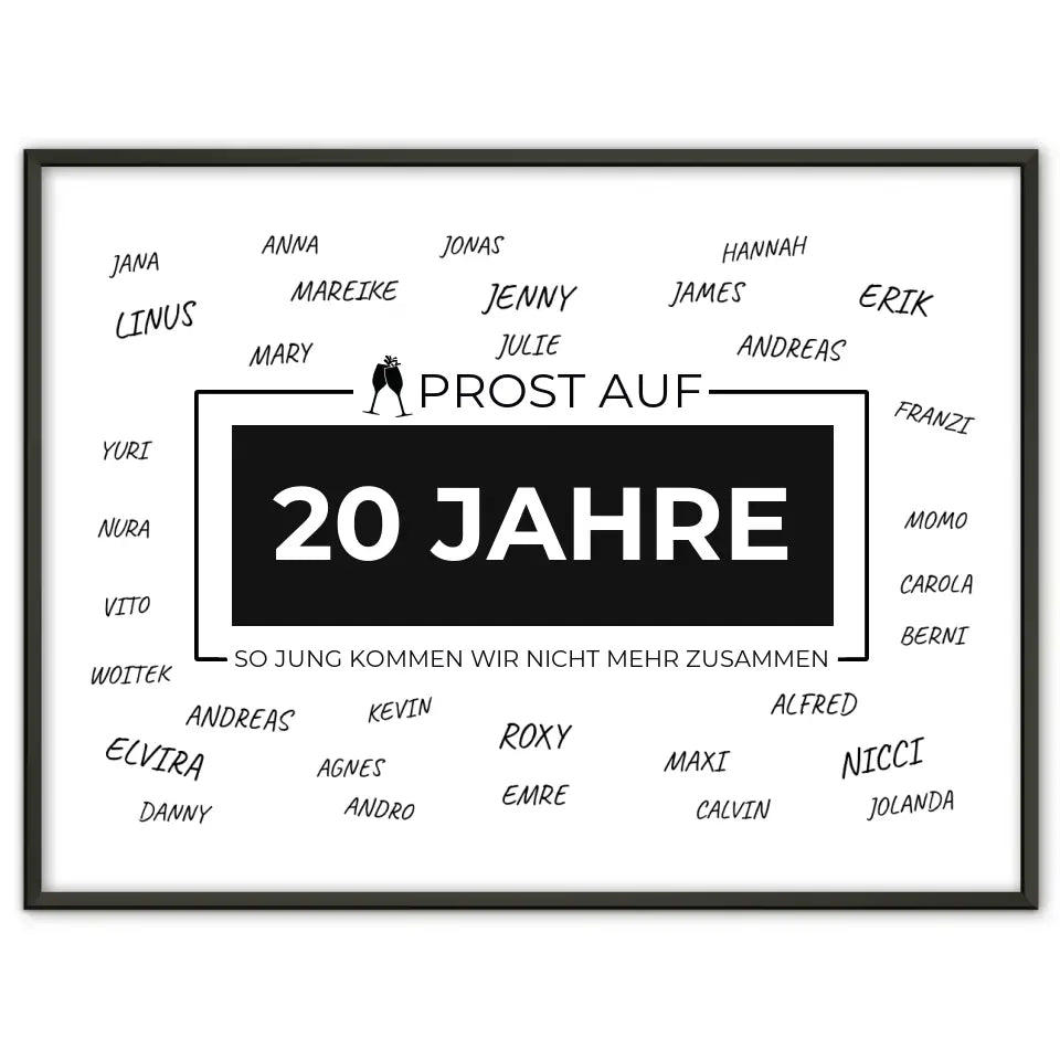 Geschenkposter personalisiert Prost Auf 20 Geburtstag Mit Unterschriften