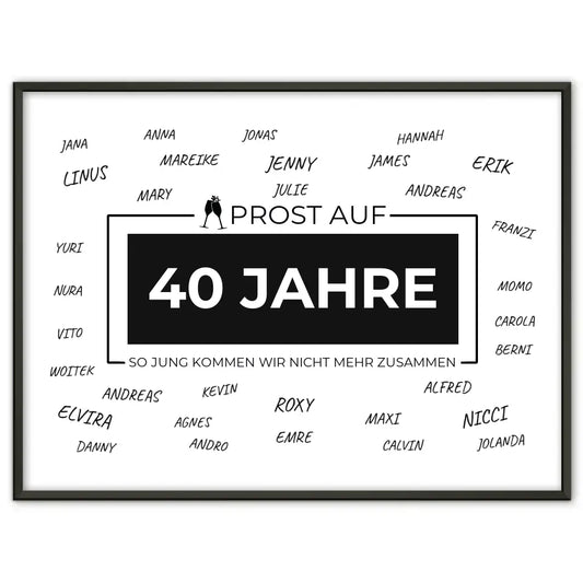 Personalisiertes Poster Prost Auf 40 Geburtstag Mit Unterschriften