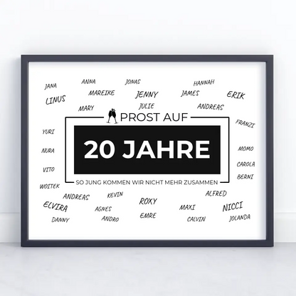 Geschenkposter personalisiert Prost Auf 20 Geburtstag Mit Unterschriften