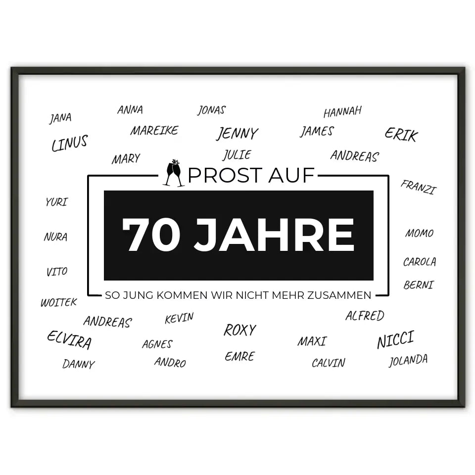 Poster Geschenk personalisiert Prost Auf 70 Geburtstag Für Unterschriften